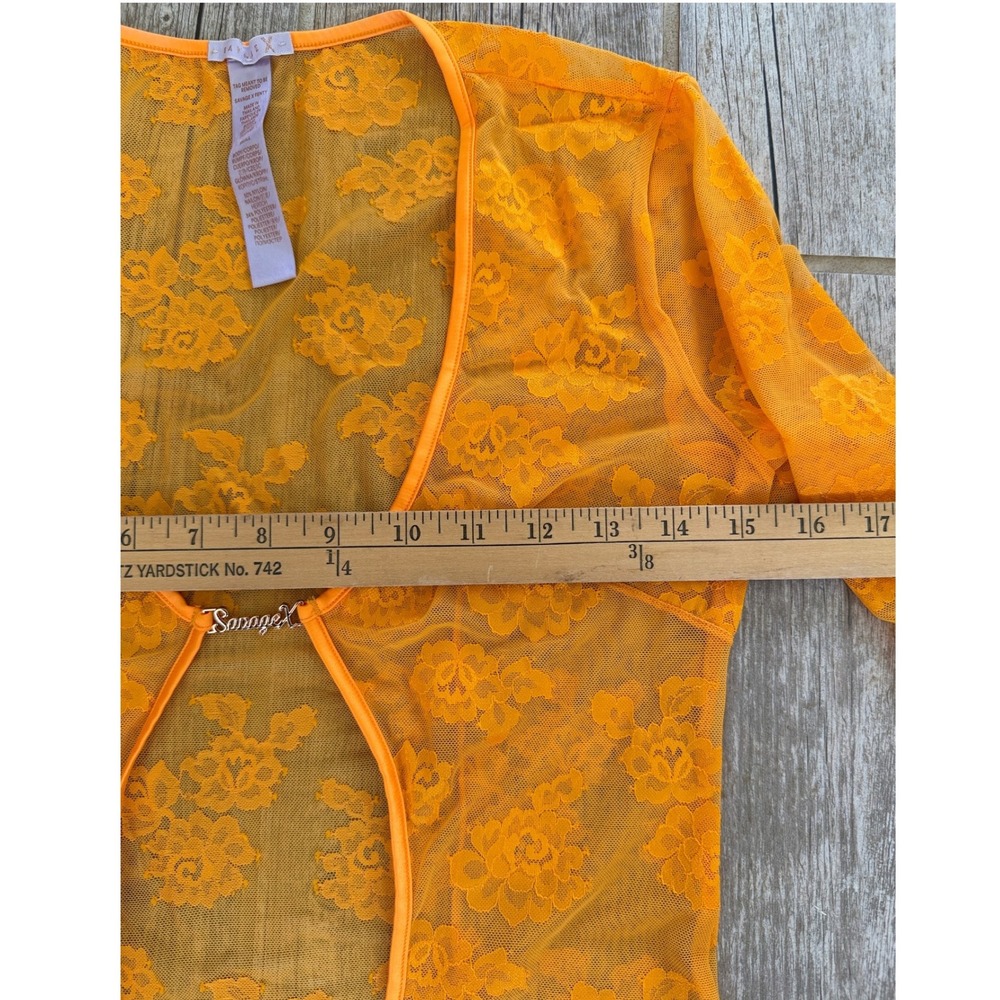 Savage X Fenty Lingerie Set Women Small Orange New Floral Lace Open Back Mini - Picture 8 of 10